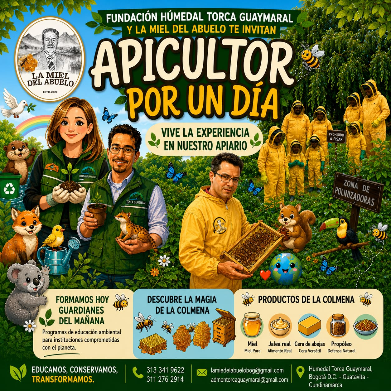 Afiche del programa Apicultor por un Día de la Fundación Humedal Torca Guaymaral y La Miel del Abuelo